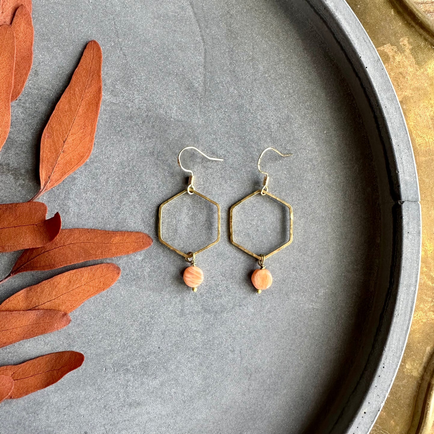 HEX HOOPS- Peach Moonstone