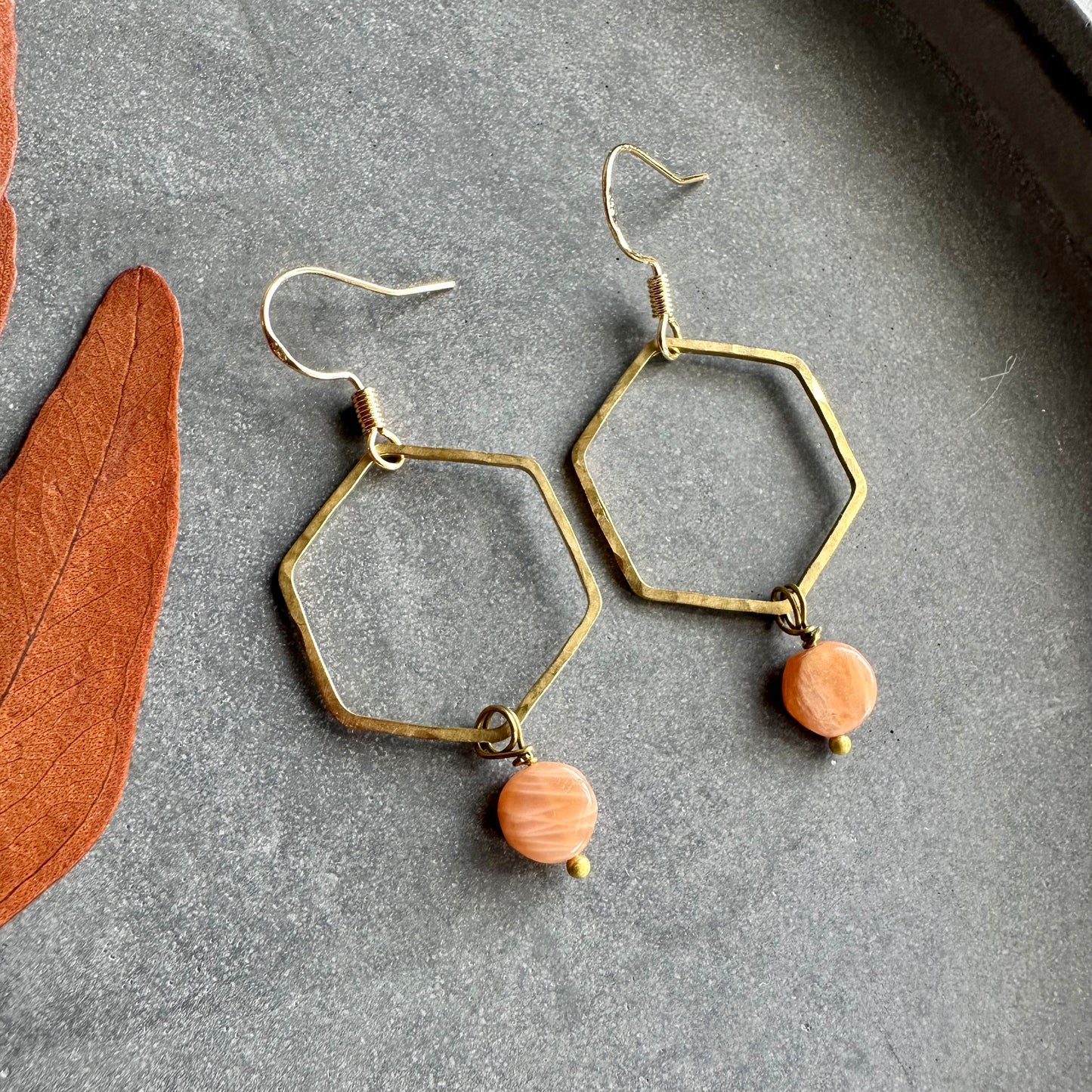 HEX HOOPS- Peach Moonstone