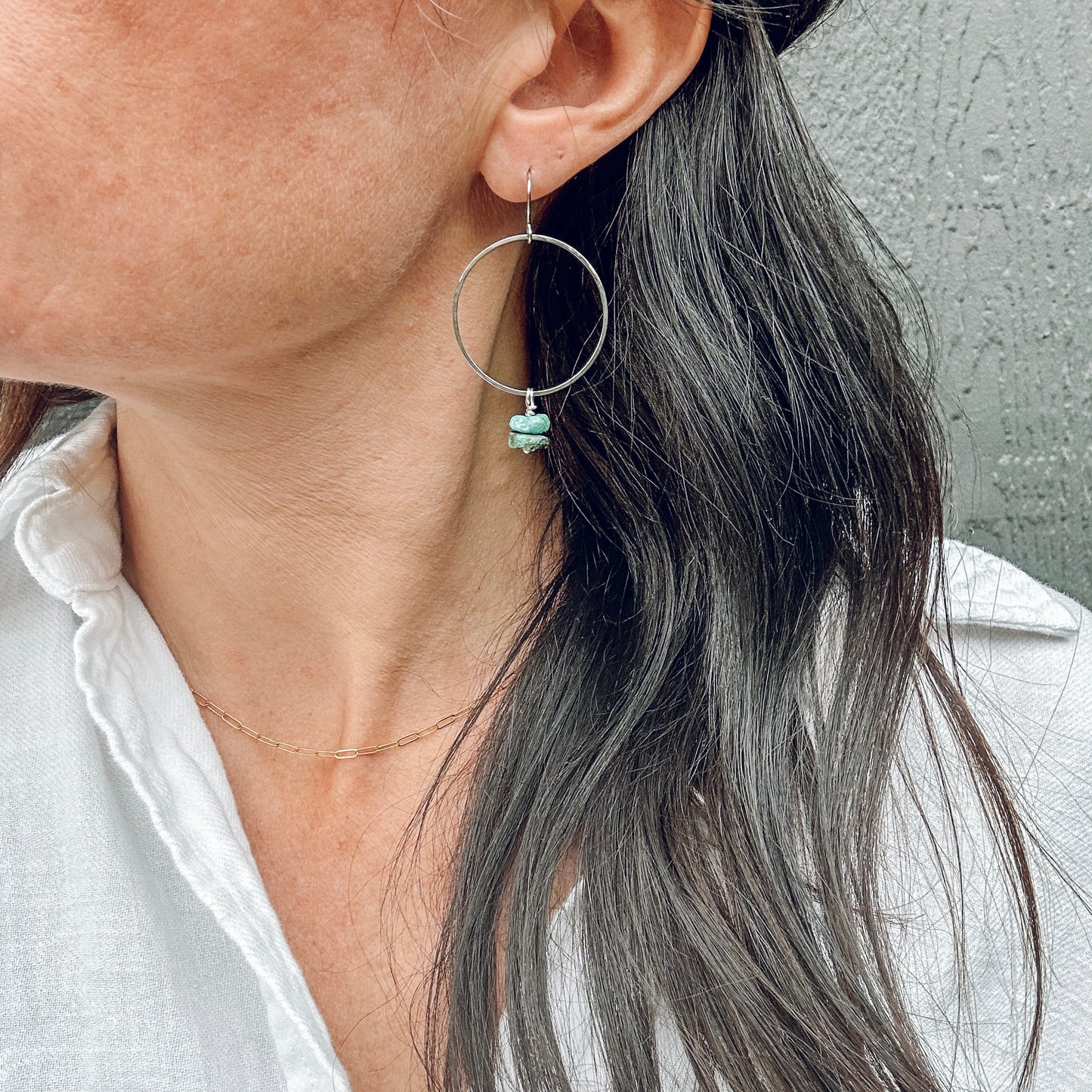 SILVER TURQUOISE STONE HOOPS