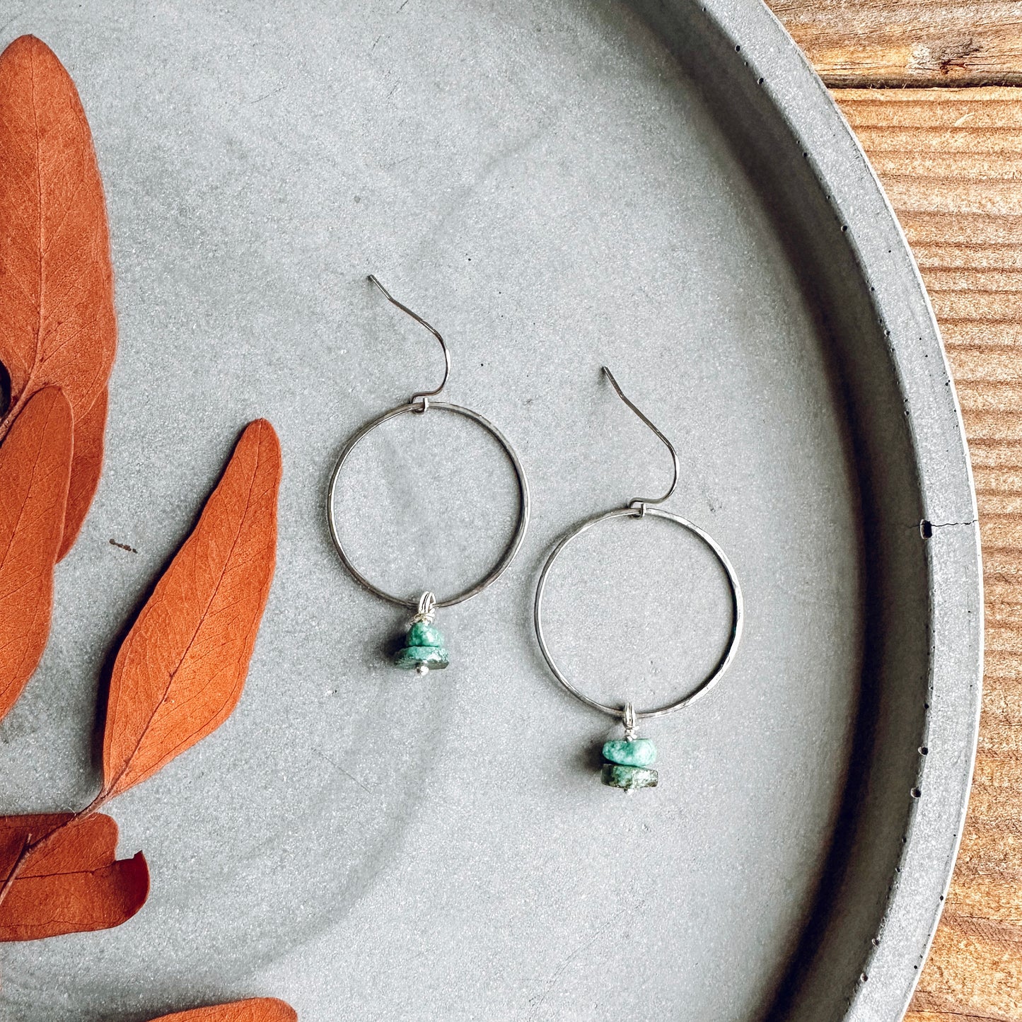 SILVER TURQUOISE STONE HOOPS