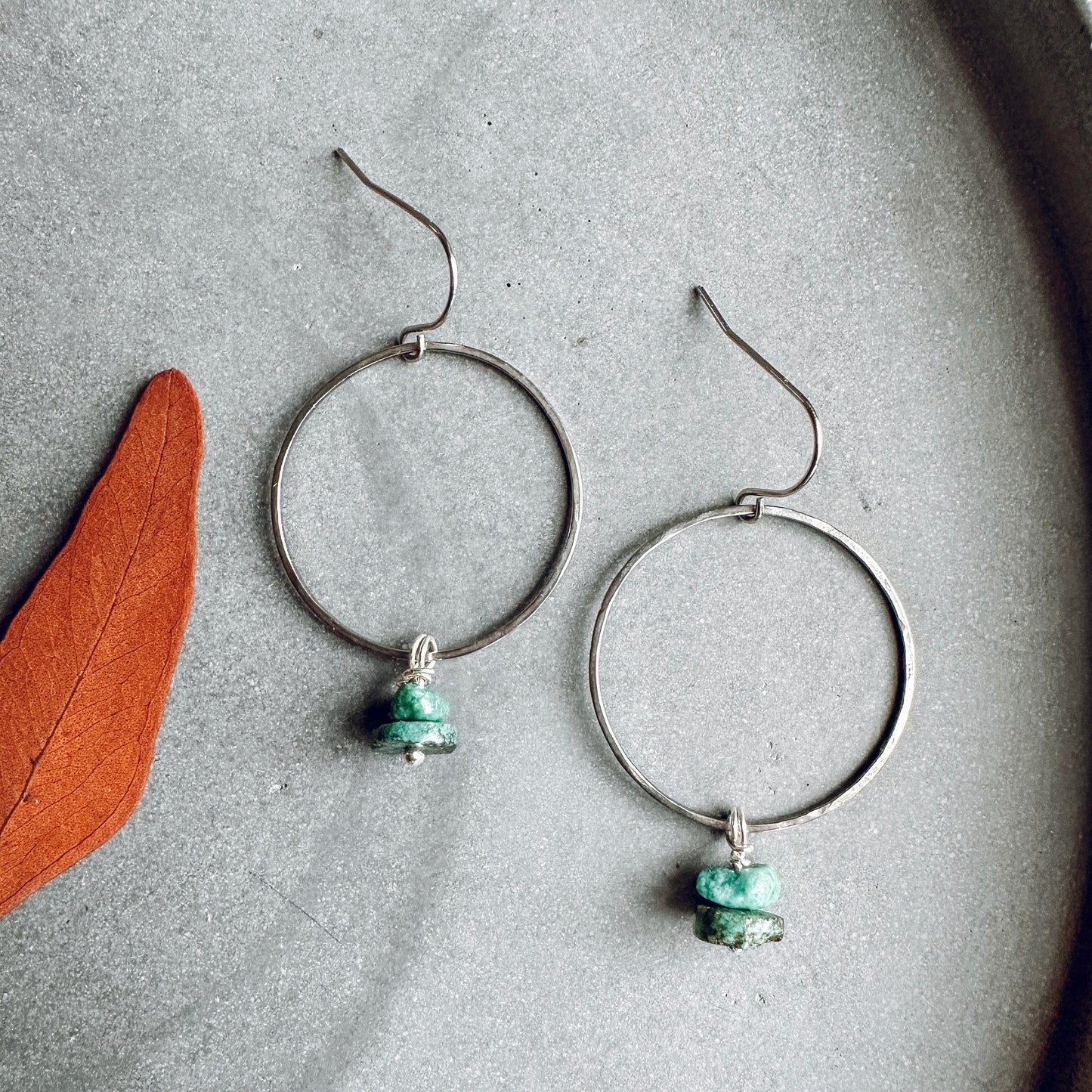 SILVER TURQUOISE STONE HOOPS