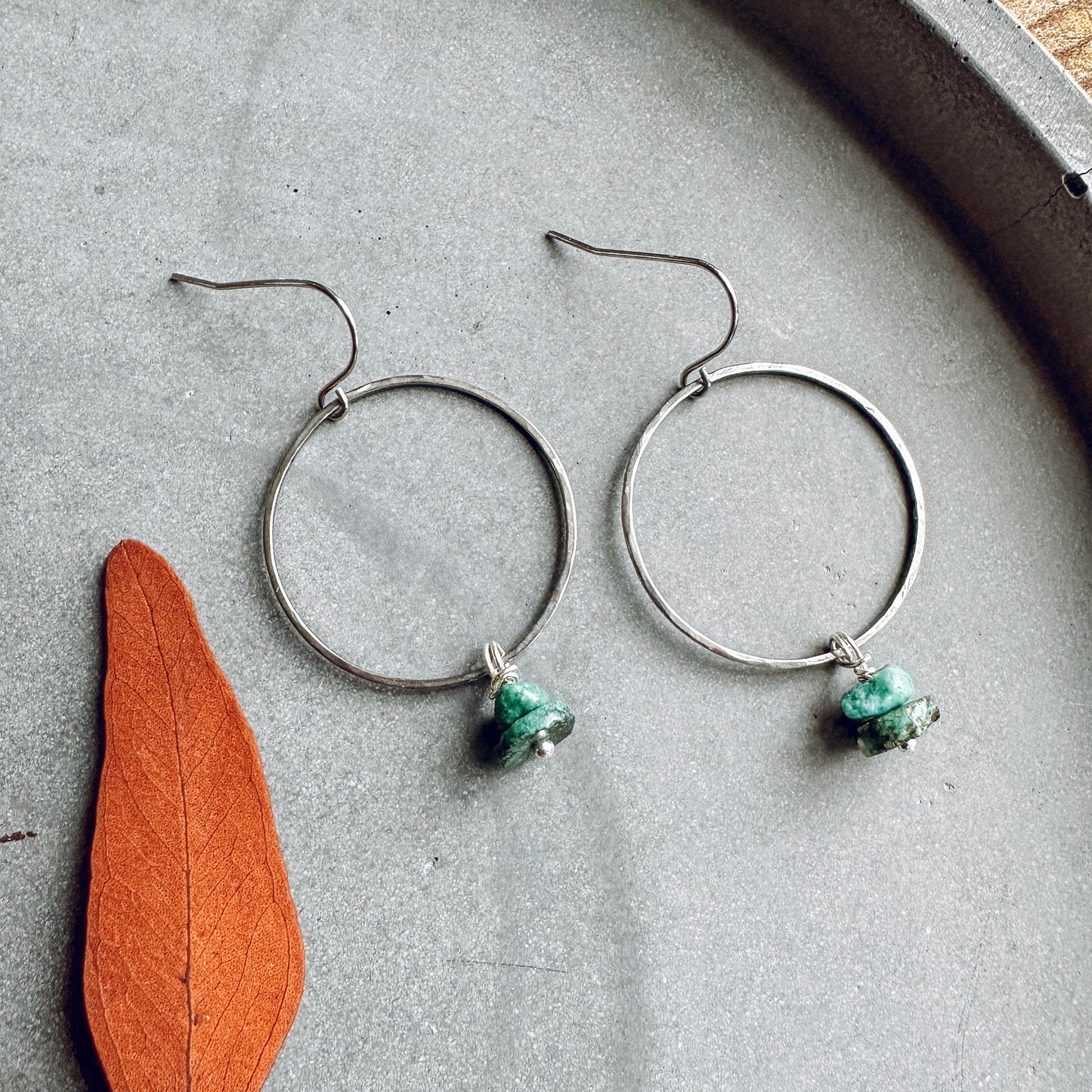 SILVER TURQUOISE STONE HOOPS